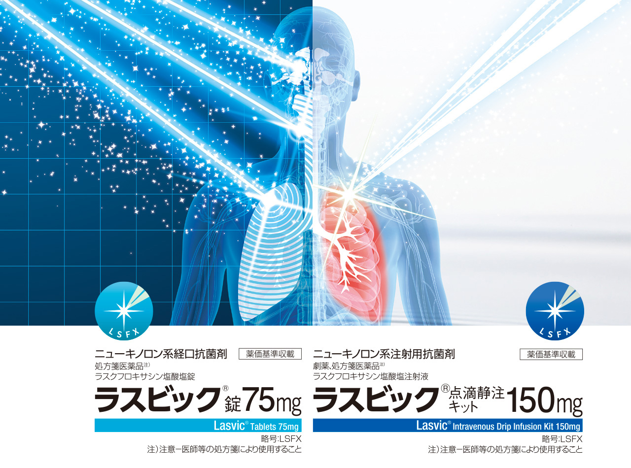 ニューキノロン系 経口抗菌剤 ラスビック錠 75mg　/　ニューキノロン系注射用抗菌剤 ラスビック 点滴静注キット 150mg